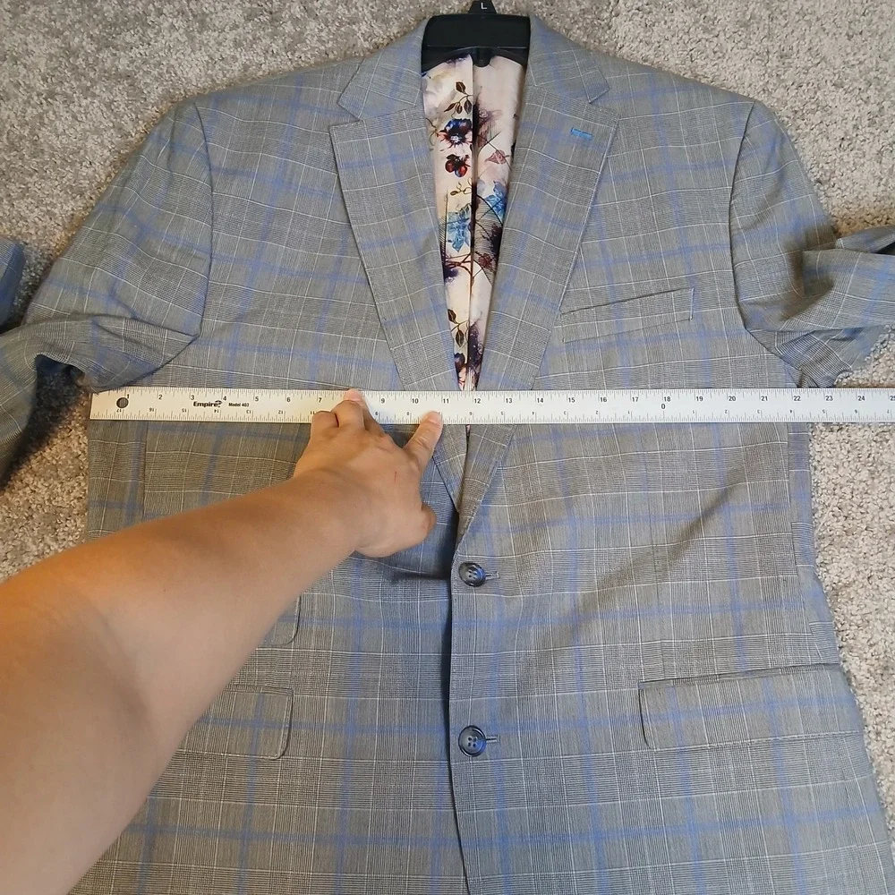 Tayion by Montee Holland Mens Grey Blue Glen Plaid Floral Lining Coat Blazer 44L